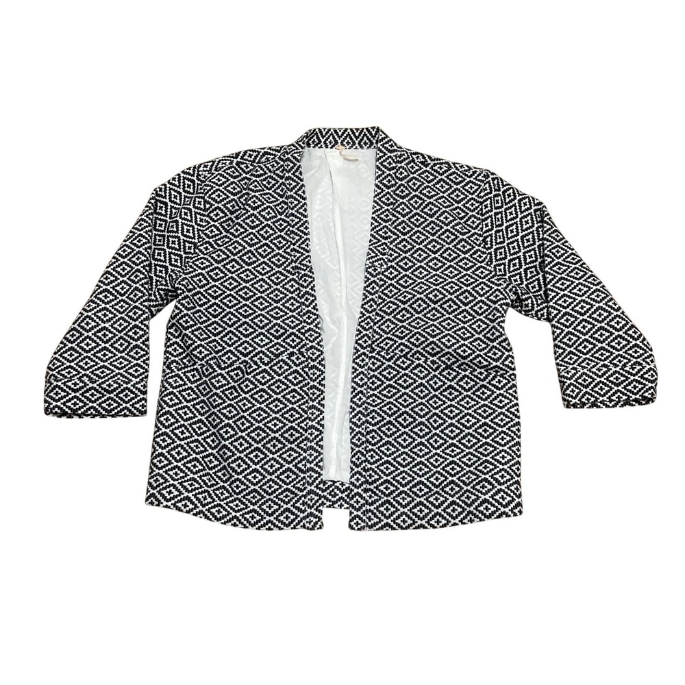 Free People Women's Lg Lulu Black White Geometric Diamond Jacquard Open Jacket‎